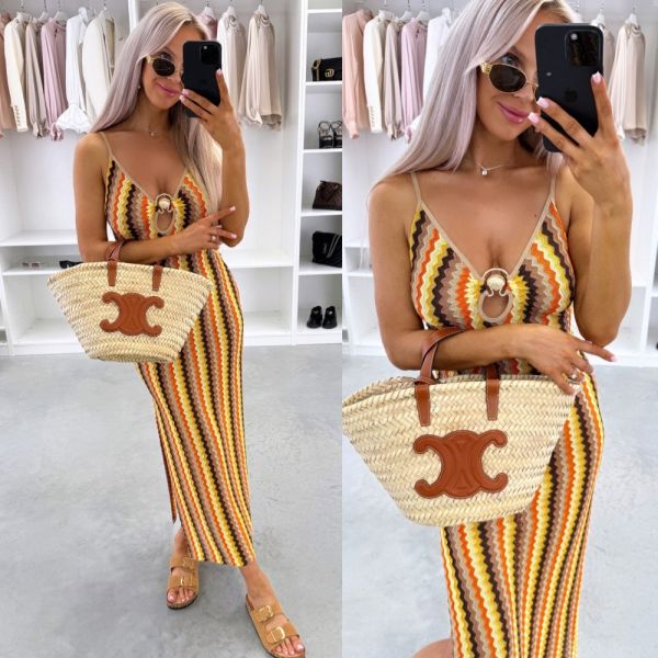 Taupe Printed Summer Dress With Golden Detail