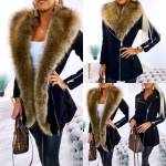 Sārts Zamšādas Jaka Ar Mākslīgās Kažokādas Apkakli