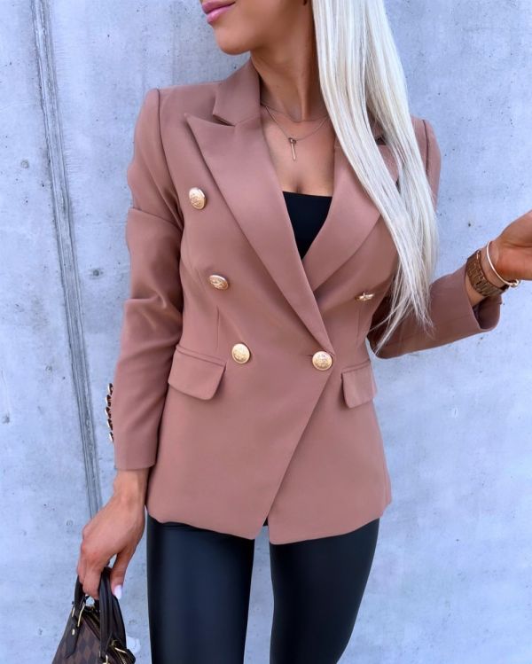 Camel Gold-buttoned Blazer