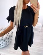 Fuksia Kuldse Vööga Mugav Kleit