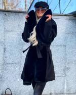 Juoda Surišamas žieminis Paltas Su Gaubtuvu