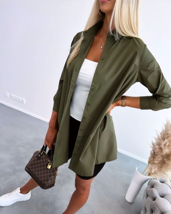 Khaki Oversized Buttoned Blouse