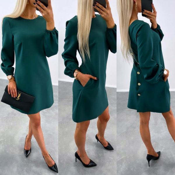 Dark Green A-line Dress With Pockets