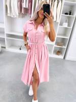 Розовый Удобное платье с поясом