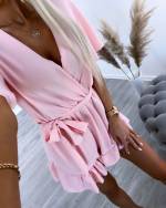 Valge Keskelt Paelaga Lühike Jumpsuit