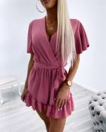 Valge Keskelt Paelaga Lühike Jumpsuit