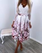 Balta Gėlėtas Sijonas Iki Kelių