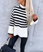 Balts Svītrains Džemperis Ar Apkakli