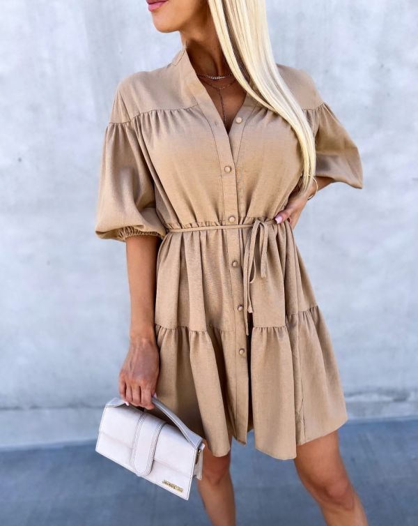 Camel Adjustable Waist Dress