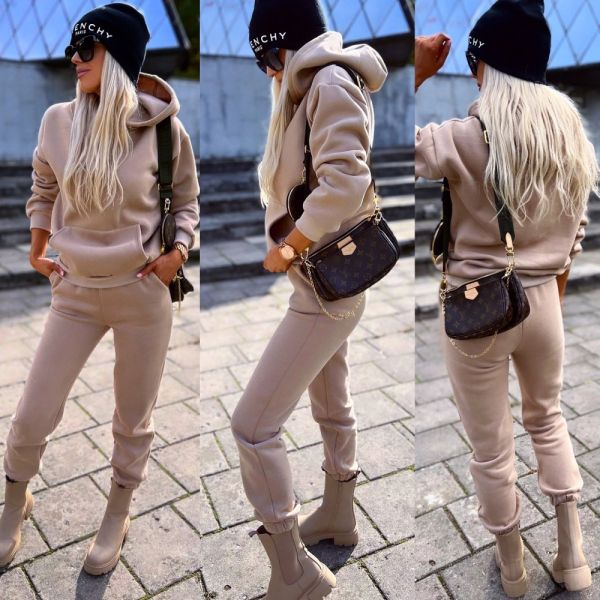 Beige Soft Tracksuit Set