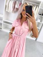 Розовый Удобное платье с поясом
