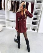 Tumši Sarkans Žakete-kleita Ar Jostu