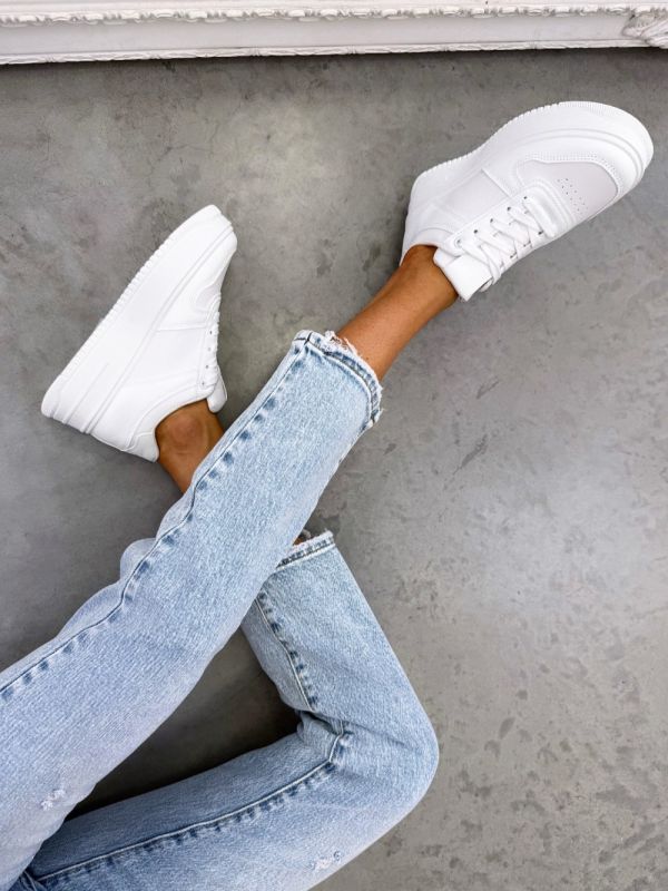 Biały Wygodne Sneakersy Na Platformie