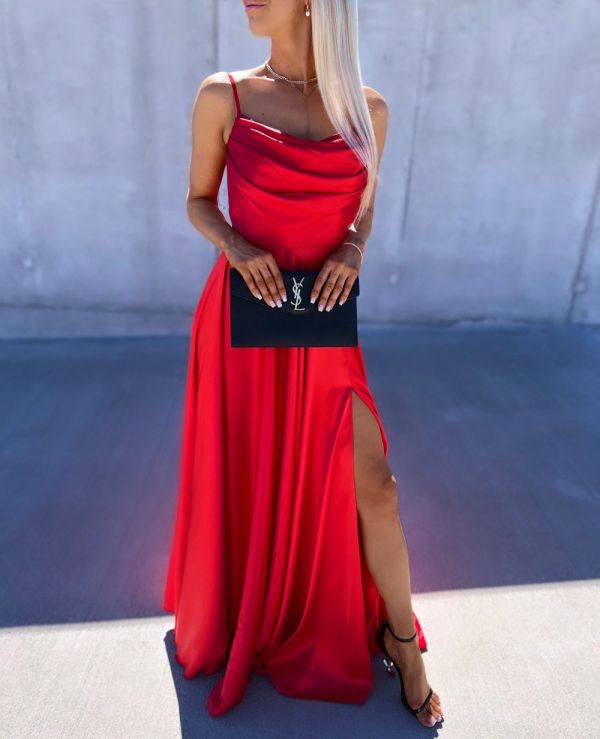 Red Satin Maxi Dress