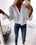 Must V-lõikega Langev Sifoonpluus