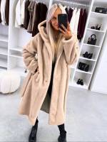 Светло-бежевый Роскошное зимнее пальто с капюшоном