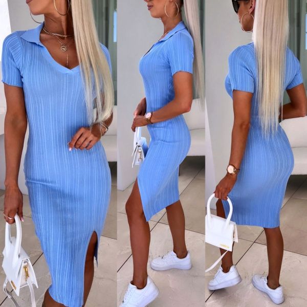 Blue Polo Dress With Slit