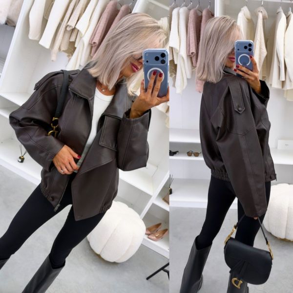Brązowy Bluza Oversize Zapinana Na Zamek