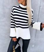 Bēša Svītrains Džemperis Ar Apkakli