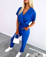 Черный Длинный комбинезон с резинкой посередине