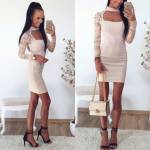 Черный Платье-чокер с кружевными рукавами