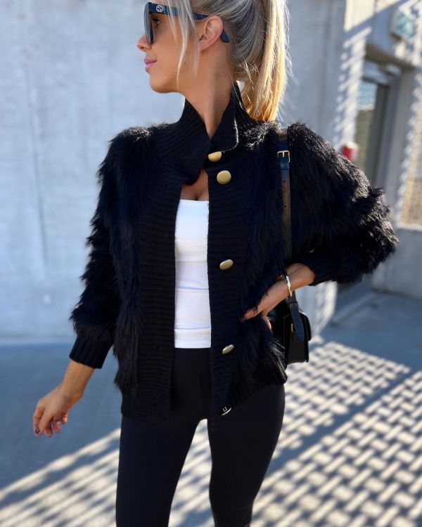 Black Soft Buttoned Sweater