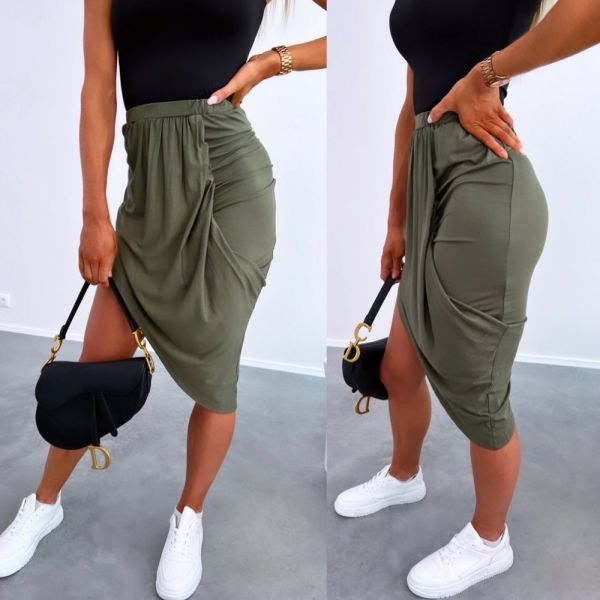 Khaki Casual Skirt Longer On The Side