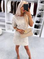 Светло-бежевый Платье с пайетками и драпировкой