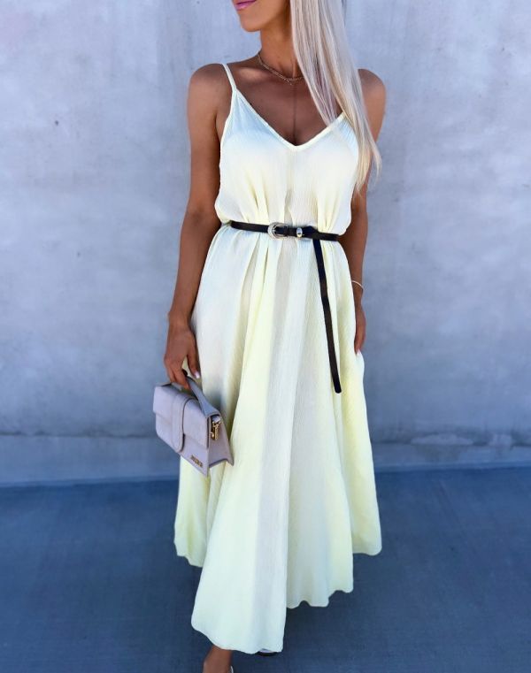 Yellow Longer Dress With Belt