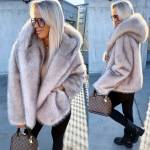 Ciemnoczerwony Luksusowy Płaszcz Ze Sztucznego Futra Z Kapturem