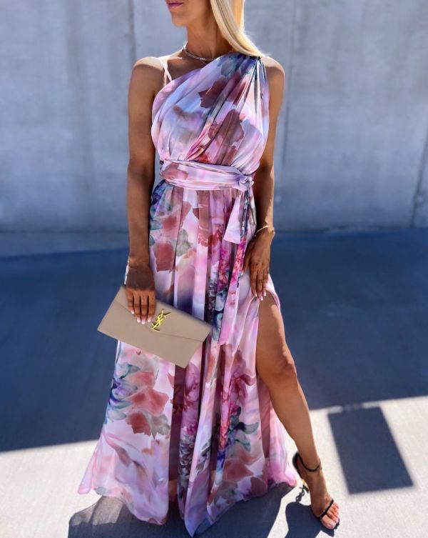 Light Pink Double-layer Floral Maxi Dress