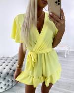 Valge Keskelt Paelaga Lühike Jumpsuit