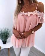 Sarkans Mežģīņu šifona Blūze