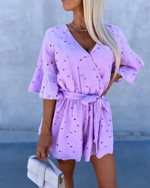 Purple Tie-front Jumpsuit