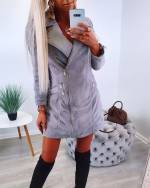 Sārts Zamšādas Jaka Ar Mākslīgās Kažokādas Apkakli