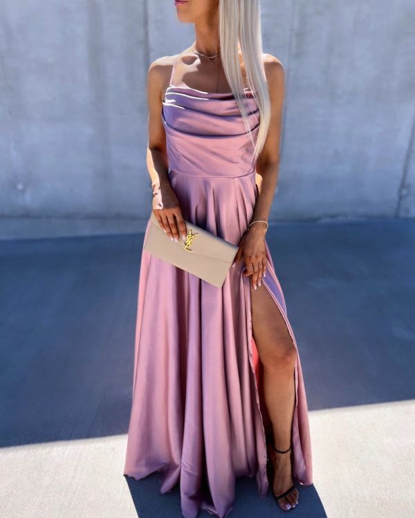 Light Pink Satin Maxi Dress