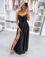 Zila Satīna Maksi Kleita