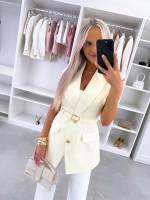 Rožinis Liemenuotas švarko Tipo Liemenės Modelis Su Diržu