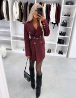 Tumši Sarkans Žakete-kleita Ar Jostu