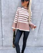 Balts Svītrains Džemperis Ar Apkakli