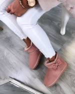 Ruda Odiniai UGG Stiliaus Batai Su Kaspinu