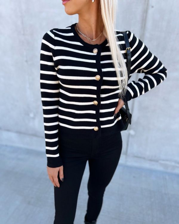 Black Striped Buttoned Sweater