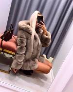Beež Luxury Kapuutsiga Kasukas