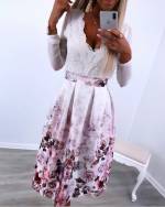 Balta Gėlėtas Sijonas Iki Kelių