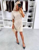 Светло-бежевый Платье с пайетками и драпировкой