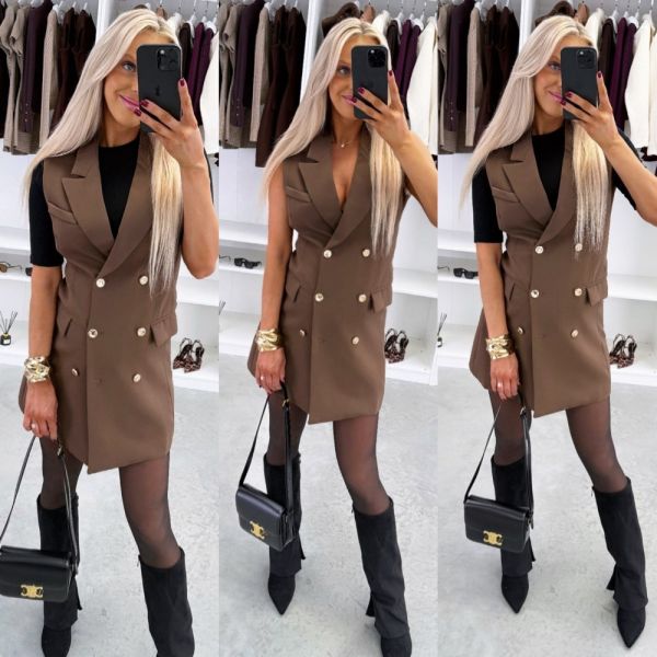 Brązowy Sukienka Marynarkowa Brązowy Sukienka Marynarkowa