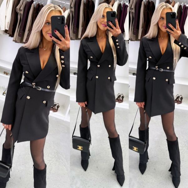 Black Belted Blazer Dress