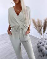 Черный Длинный комбинезон с резинкой посередине