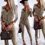 Beež Kuldsete Detailidega Stretch Jumpsuit