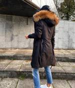 Khaki Naturaalse Karvaga Vetthülgav Pikem Talveparka